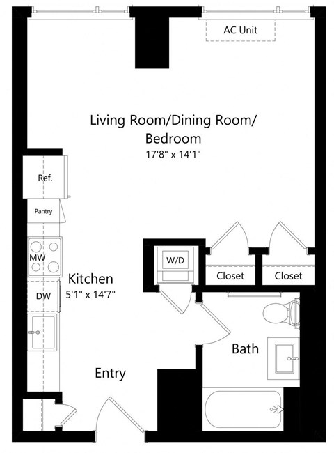 One Bedroom Floor Plan at One East Harlem Luxury Apartments in East Harlem NY